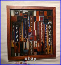 Frank Lloyd Wright Saguaro Cactus Flowers Stained Glass with Wood Frame Stand