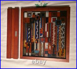 Frank Lloyd Wright Saguaro Cactus Flowers Stained Glass with Wood Frame Stand