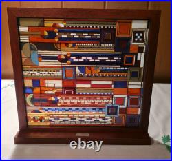 Frank Lloyd Wright Saguaro Cactus Flowers Stained Glass with Wood Frame Stand