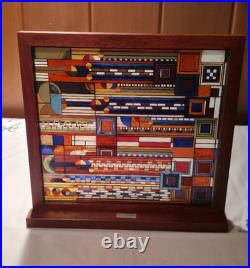 Frank Lloyd Wright Saguaro Cactus Flowers Stained Glass with Wood Frame Stand