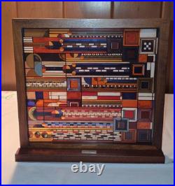 Frank Lloyd Wright Saguaro Cactus Flowers Stained Glass with Wood Frame Stand