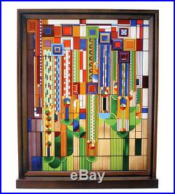 Frank Lloyd Wright Saguaro Forms Cactus Flowers Wood Framed Stained Glass