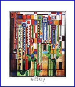 Frank Lloyd Wright Saguaro Stained Glass Metal Framed Ht13.88 x 11