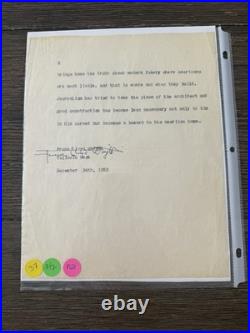 Frank Lloyd Wright Signed 1953 Manuscript to Robsjohn Gibbings Book