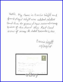 Frank Lloyd Wright Signed 3.5x5.5 Postcard Dated December 3, 1951 BAS Slabbed
