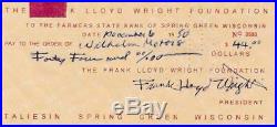 Frank Lloyd Wright- Signed Bank Check from 1950
