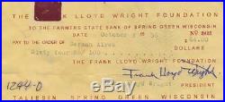 Frank Lloyd Wright- Signed Bank Check from 1955