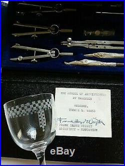 Frank Lloyd Wright Signed Drafting Set Original Glass From Imperial Hotel 2 Coa