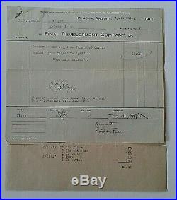 Frank Lloyd Wright Signed Early Receipt W Notation Dated April 24, 1917 W 2 Coa
