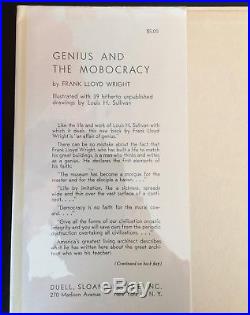 Frank Lloyd Wright Signed First Edition 1949 GENIUS AND THE MOBOCRACY