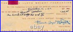Frank Lloyd Wright Signed Framed 20x22 Photo & 1949 Check Display Fallingwater
