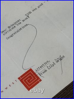 Frank Lloyd Wright Signed Letter 1954 to Robsjohn Gibbings TIME Design Legends
