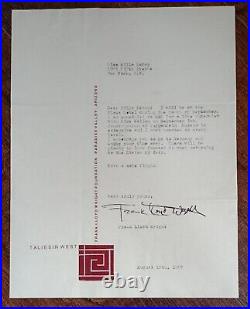 Frank Lloyd Wright Signed Letter Coa? Mike Wallace? 1959 Museum Autograph