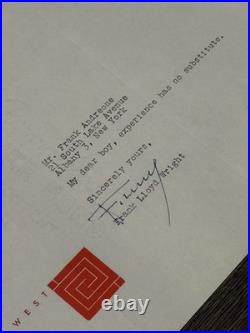 Frank Lloyd Wright Signed Letter Taliesin West March 1, 1958 Scottsdale