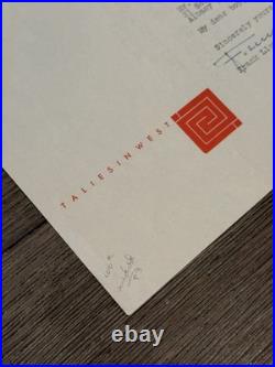 Frank Lloyd Wright Signed Letter Taliesin West March 1, 1958 Scottsdale