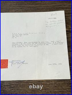 Frank Lloyd Wright Signed Taliesin Note 1954 Viking Press ALS Autograph Rare