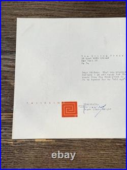 Frank Lloyd Wright Signed Taliesin Note 1954 Viking Press ALS Autograph Rare