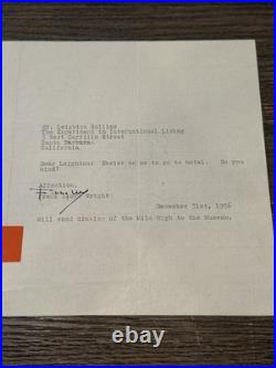 Frank Lloyd Wright Signed Taliesin West Note Mile High Illinois 1956 Rare