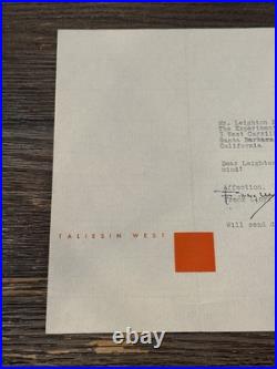 Frank Lloyd Wright Signed Taliesin West Note Mile High Illinois 1956 Rare Frank Lloyd Wright Signed Taliesin West Note Mile High Illinois 1956 Rare