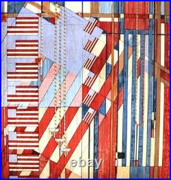 Frank Lloyd Wright Stained Glass Flag July Fourth Glassmasters USA Vintage5591AK