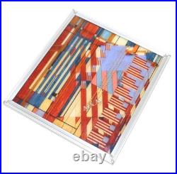 Frank Lloyd Wright Stained Glass Flag July Fourth Glassmasters USA Vintage5591AK