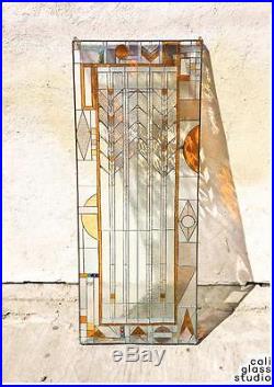 Frank Lloyd Wright Style Abstract Design Tiffany Stained Glass Window Panel
