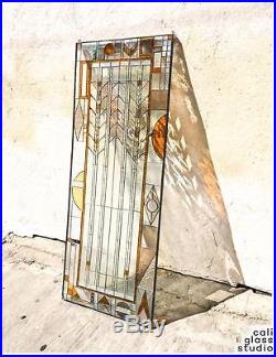 Frank Lloyd Wright Style Abstract Design Tiffany Stained Glass Window Panel