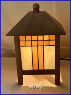 Frank Lloyd Wright Style Mission 2 Table Lamps Amber And White Stained Glass