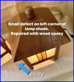 Frank Lloyd Wright Style Mission 2 Table Lamps Amber And White Stained Glass