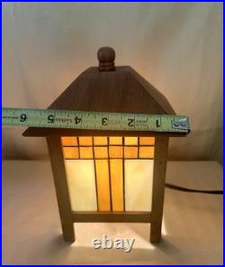 Frank Lloyd Wright Style Mission 2 Table Lamps Amber And White Stained Glass