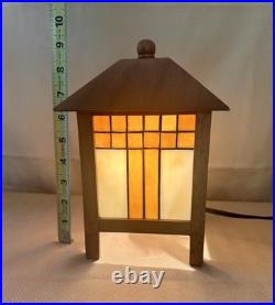 Frank Lloyd Wright Style Mission 2 Table Lamps Amber And White Stained Glass