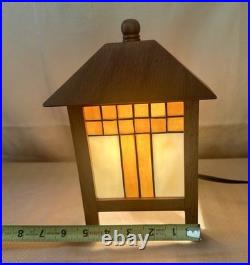 Frank Lloyd Wright Style Mission 2 Table Lamps Amber And White Stained Glass