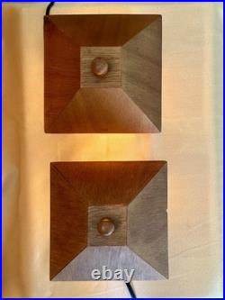 Frank Lloyd Wright Style Mission 2 Table Lamps Amber And White Stained Glass