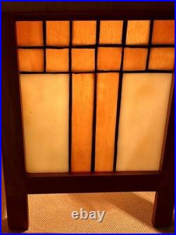 Frank Lloyd Wright Style Mission 2 Table Lamps Amber And White Stained Glass