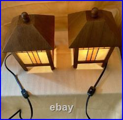 Frank Lloyd Wright Style Mission 2 Table Lamps Amber And White Stained Glass