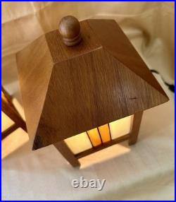 Frank Lloyd Wright Style Mission 2 Table Lamps Amber And White Stained Glass