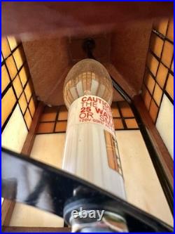 Frank Lloyd Wright Style Mission 2 Table Lamps Amber And White Stained Glass