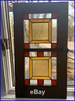 Frank Lloyd Wright Style Stained Glass Window Framed