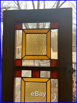 Frank Lloyd Wright Style Stained Glass Window Framed