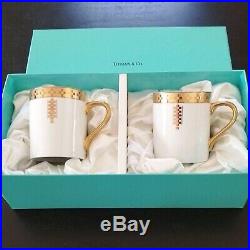 Frank Lloyd Wright Tiffany & Co. Gold Imperial Mug Cup 2 Set Espresso Cappuccino