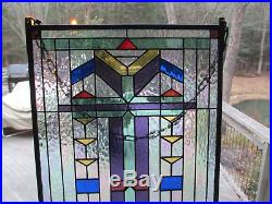 Frank Lloyd Wright Tiffany Geometric Abstract Hanging Stained Glass Window Panel