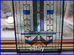 Frank Lloyd Wright Tiffany Geometric Abstract Hanging Stained Glass Window Panel