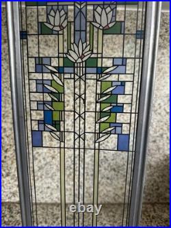 Frank Lloyd Wright Waterlilies Stained Glass Panel Steel Frame Decor Stands