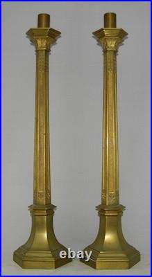 Frank Lloyd Wright Wiener Werkstatte Influenced Antique Bronze 2 Candlesticks