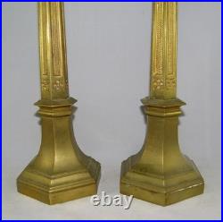 Frank Lloyd Wright Wiener Werkstatte Influenced Antique Bronze 2 Candlesticks