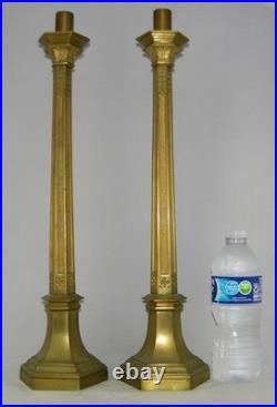 Frank Lloyd Wright Wiener Werkstatte Influenced Antique Bronze 2 Candlesticks