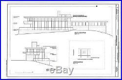 Frank Lloyd Wright architectural drawings, modern light filled Boulter home