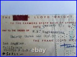 Frank Lloyd Wright assegno autografo del 1952