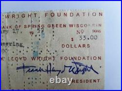 Frank Lloyd Wright assegno autografo del 1952