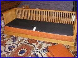 Frank Lloyd Wright design Settle/Sofa, Solid Oak, Leather, 78 3/4 Long